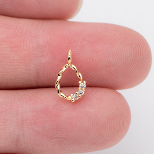 10pcs CZ Pave Gold Teardrop Charm 11x6mm, 18K Gold plated Brass Pendant (GB-942)