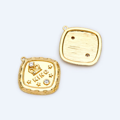 10pcs CZ pave Gold Square Charms 22x20mm, Geometric Pendant, Square Pendant, Metal Charm, King Charm, Crown Charm (GB-1556)