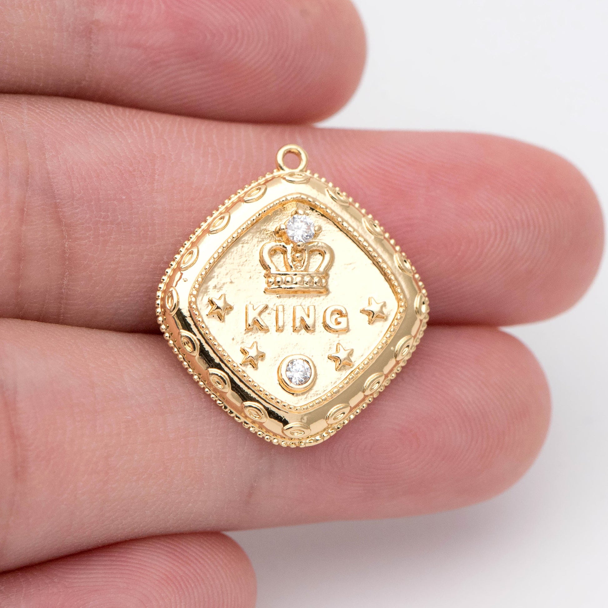 10pcs CZ pave Gold Square Charms 22x20mm, Geometric Pendant, Square Pendant, Metal Charm, King Charm, Crown Charm (GB-1556)