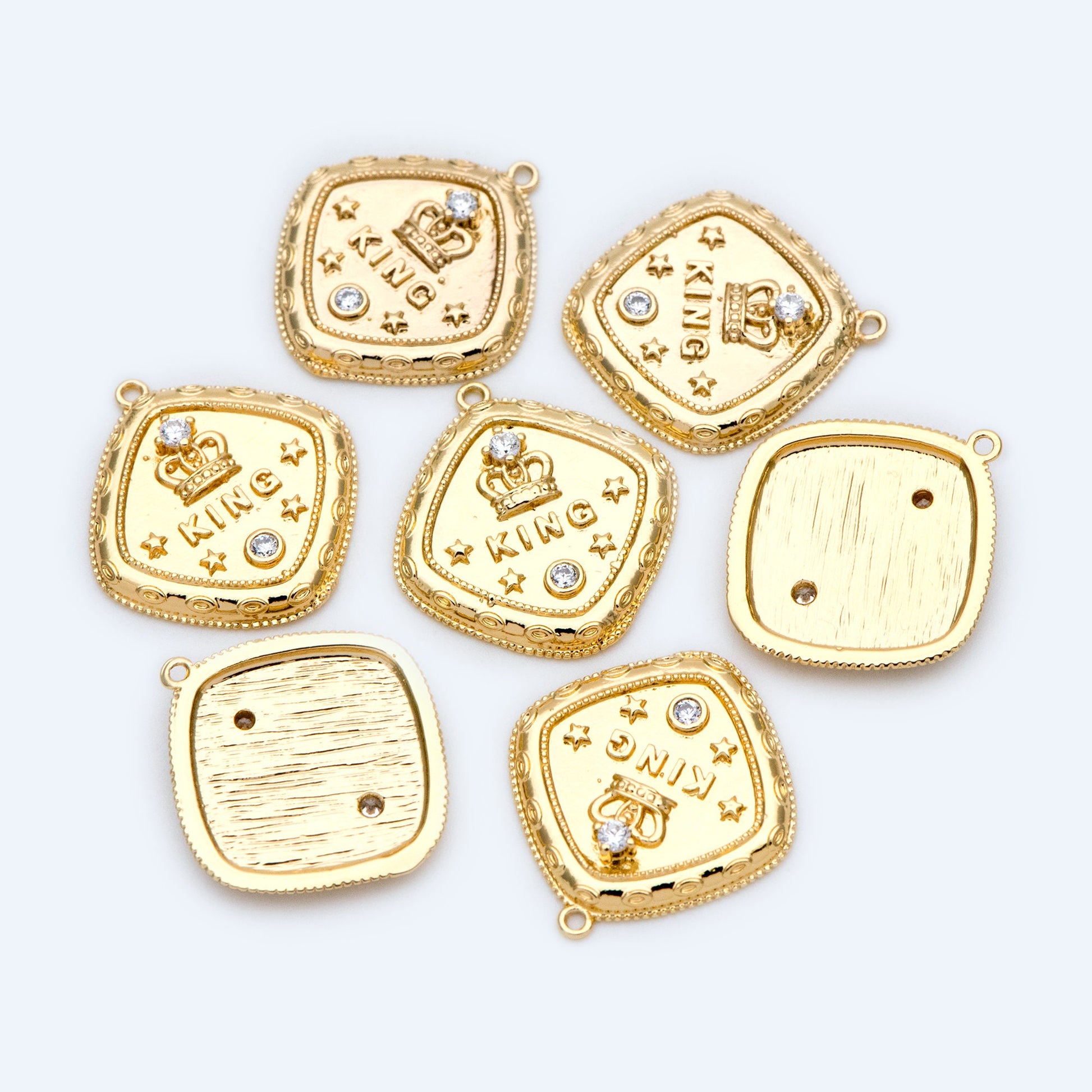 10pcs CZ pave Gold Square Charms 22x20mm, Geometric Pendant, Square Pendant, Metal Charm, King Charm, Crown Charm (GB-1556)