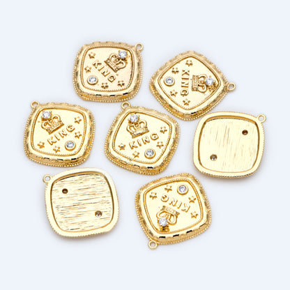 10pcs CZ pave Gold Square Charms 22x20mm, Geometric Pendant, Square Pendant, Metal Charm, King Charm, Crown Charm (GB-1556)