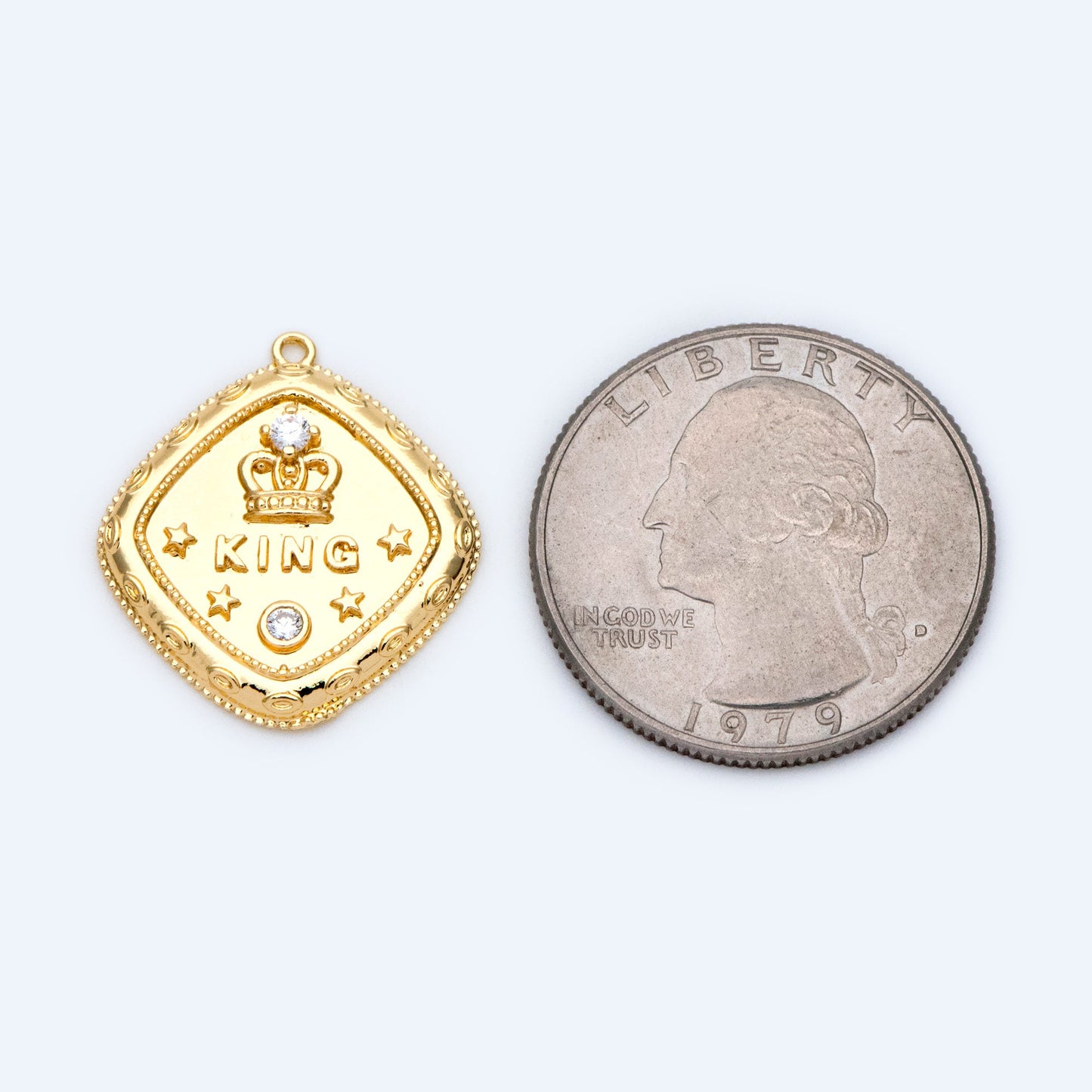 10pcs CZ pave Gold Square Charms 22x20mm, Geometric Pendant, Square Pendant, Metal Charm, King Charm, Crown Charm (GB-1556)