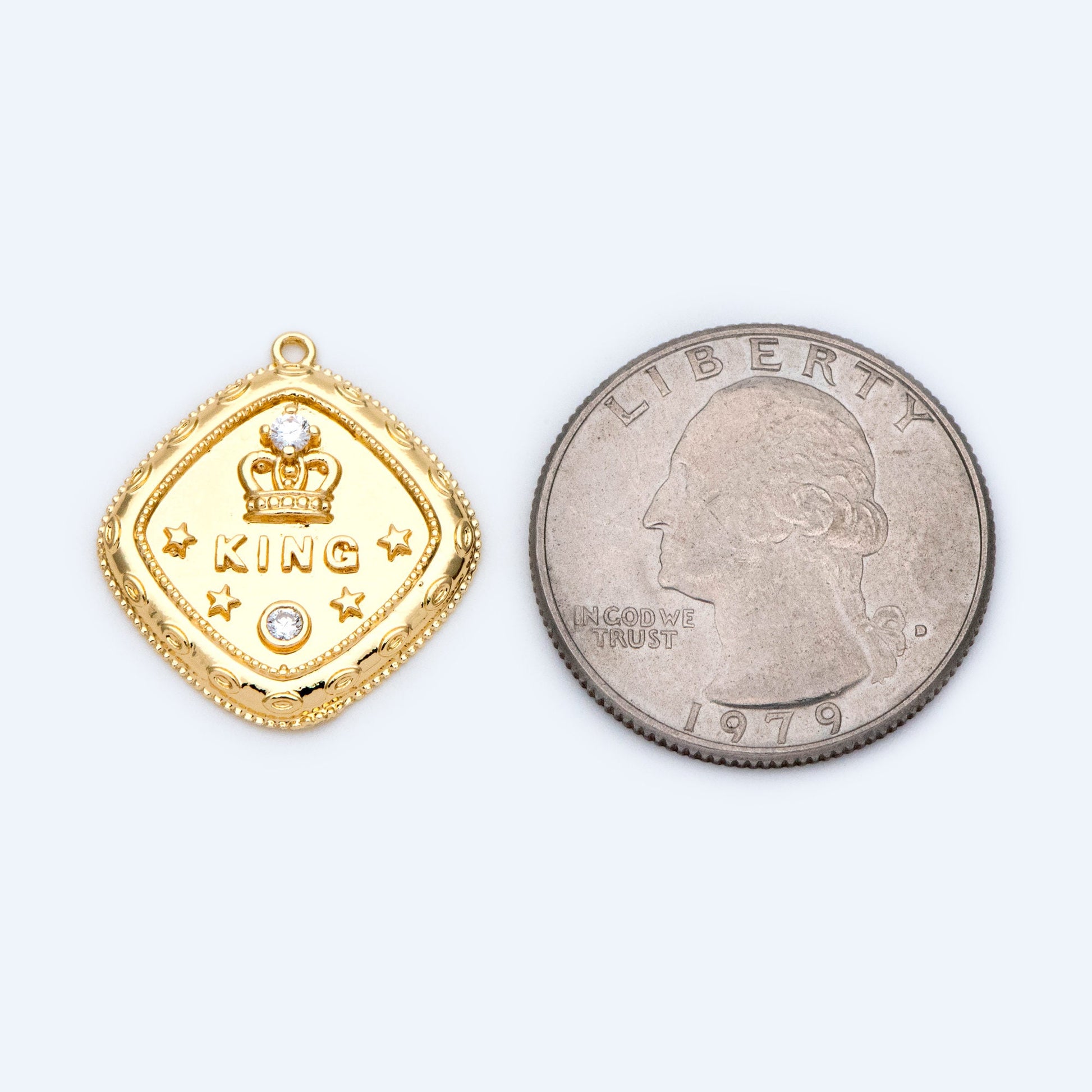 10pcs CZ pave Gold Square Charms 22x20mm, Geometric Pendant, Square Pendant, Metal Charm, King Charm, Crown Charm (GB-1556)