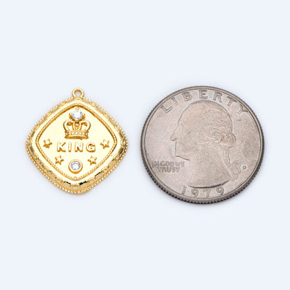 10pcs CZ pave Gold Square Charms 22x20mm, Geometric Pendant, Square Pendant, Metal Charm, King Charm, Crown Charm (GB-1556)