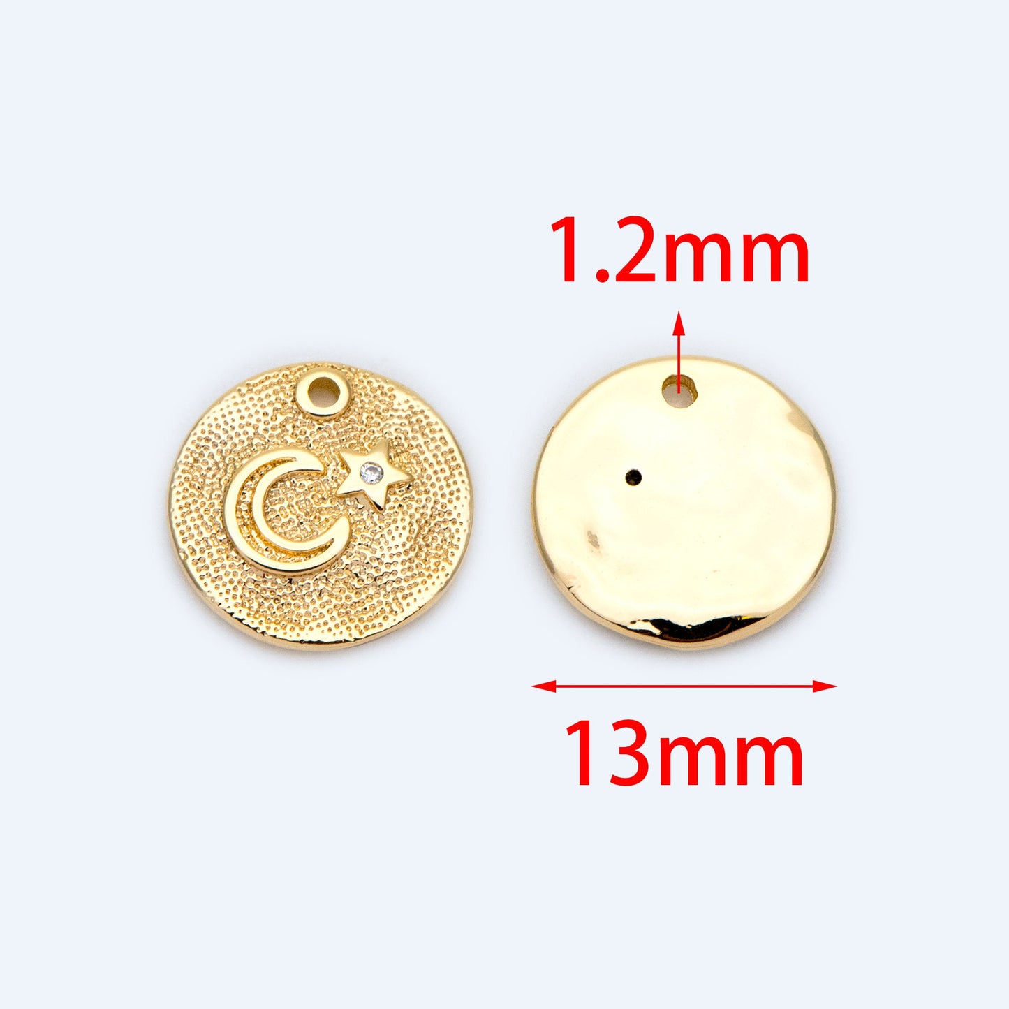 4pcs CZ Pave Gold/ Silver tone Moon Star Coin Charm 13mm, Moon Star Necklace Charm, Moon Star Jewelry (GB-2433-C)