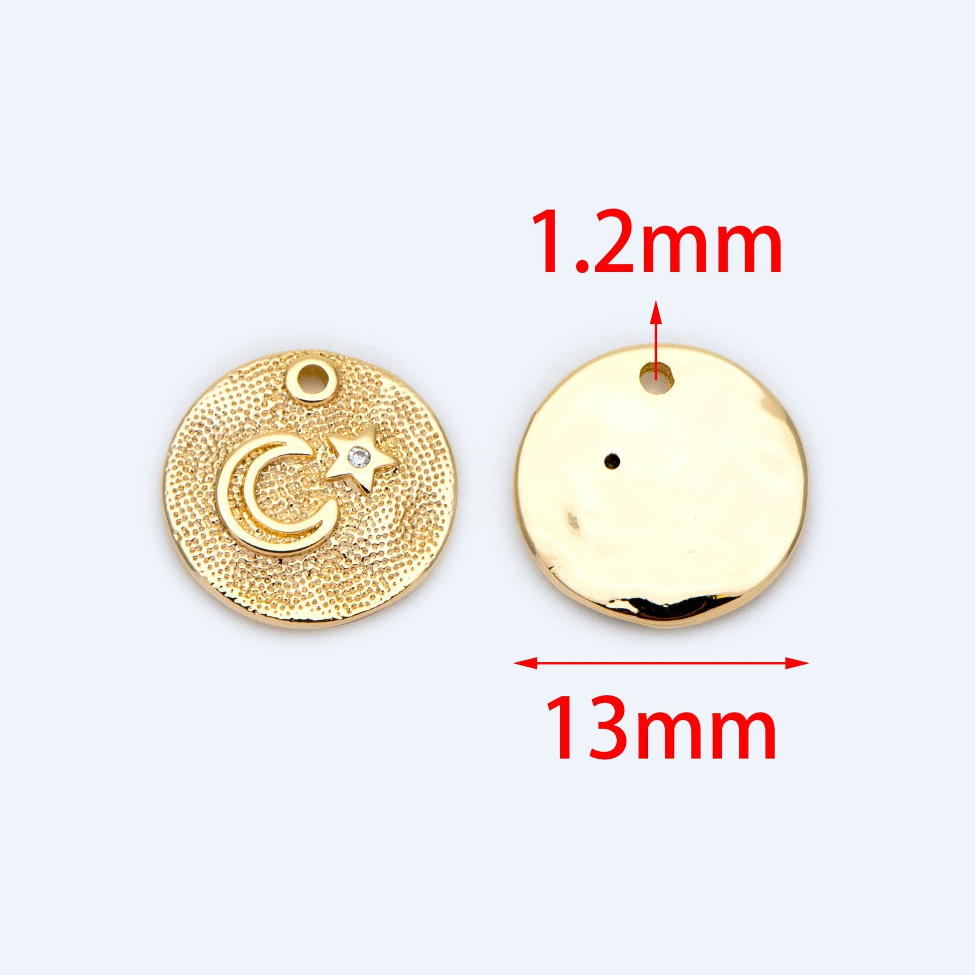 4pcs CZ Pave Gold/ Silver tone Moon Star Coin Charm 13mm, Moon Star Necklace Charm, Moon Star Jewelry (GB-2433-C)