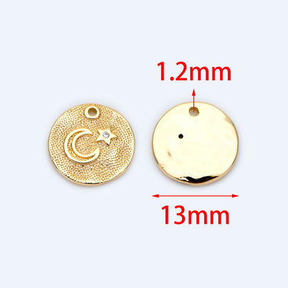 4pcs CZ Pave Gold/ Silver tone Moon Star Coin Charm 13mm, Moon Star Necklace Charm, Moon Star Jewelry (GB-2433-C)