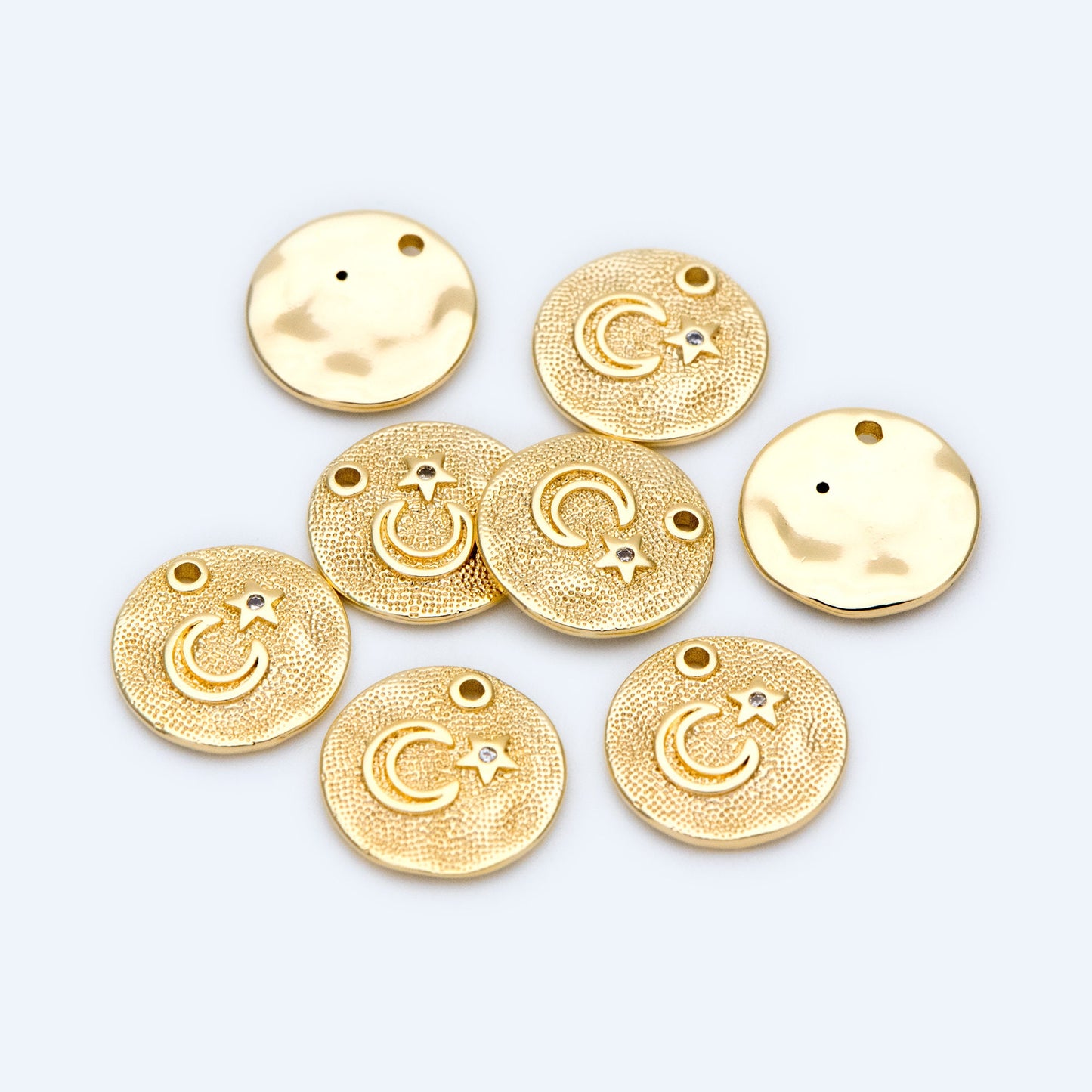 4pcs CZ Pave Gold/ Silver tone Moon Star Coin Charm 13mm, Moon Star Necklace Charm, Moon Star Jewelry (GB-2433-C)