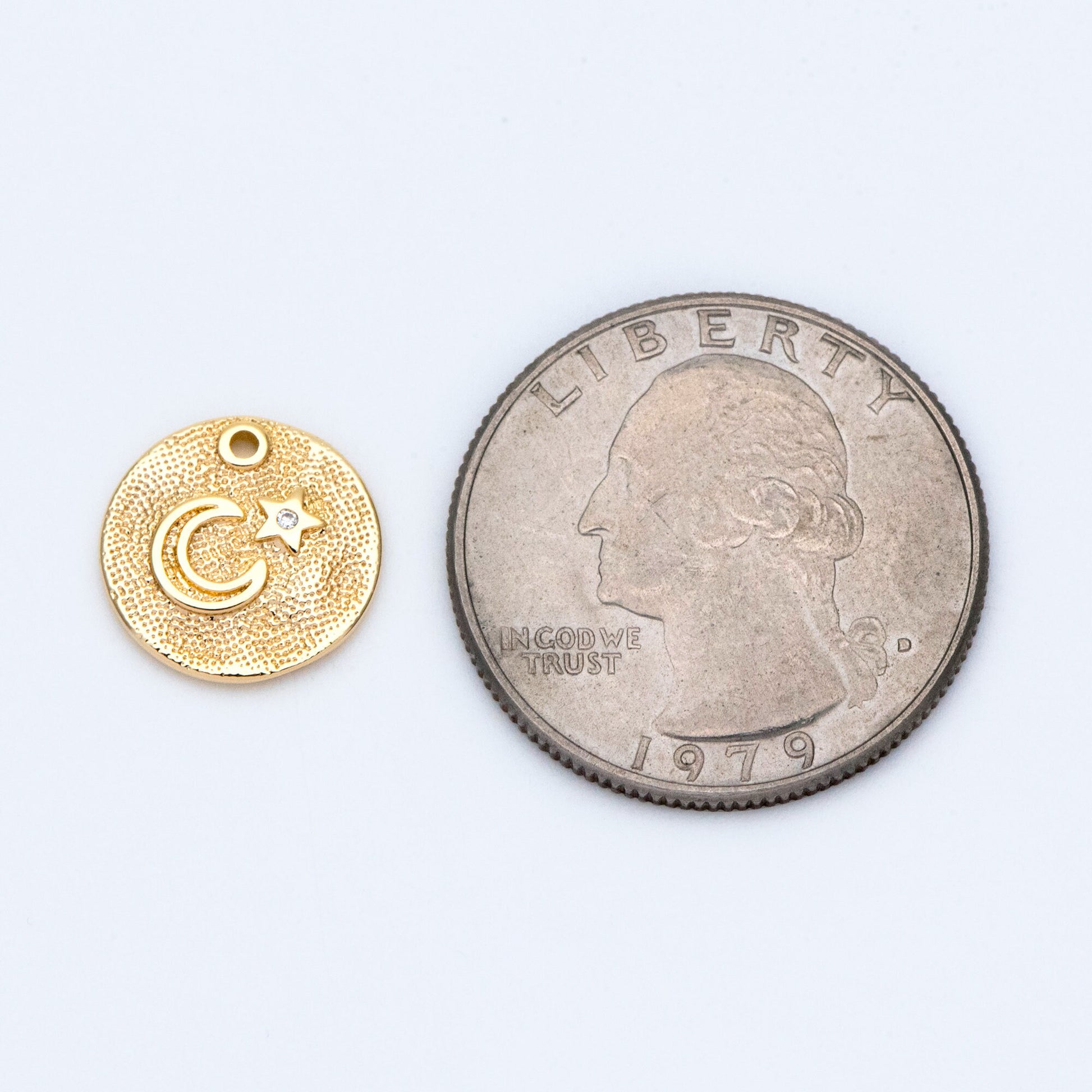 4pcs CZ Pave Gold/ Silver tone Moon Star Coin Charm 13mm, Moon Star Necklace Charm, Moon Star Jewelry (GB-2433-C)