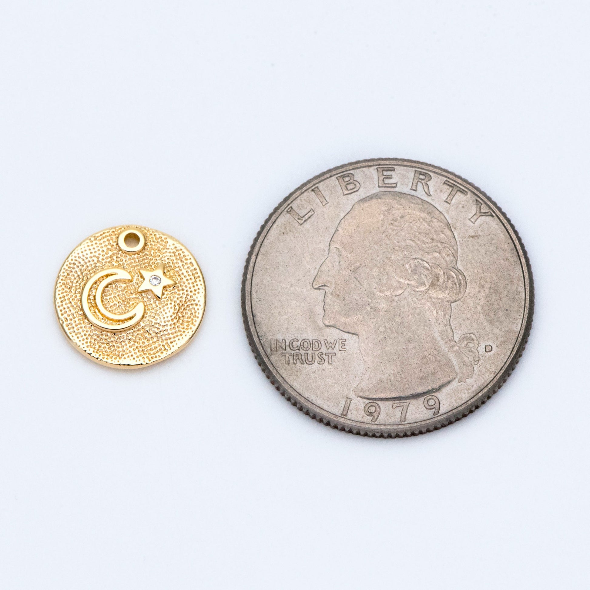 4pcs CZ Pave Gold/ Silver tone Moon Star Coin Charm 13mm, Moon Star Necklace Charm, Moon Star Jewelry (GB-2433-C)