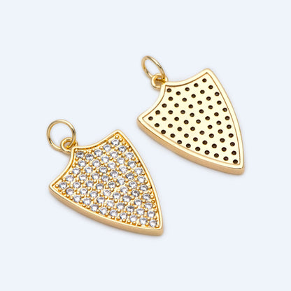 4pcs CZ pave Dainty Shield Charm Medieval Knight Medallion Pendant for Necklace Earring Bracelet Charm (GB-1560)
