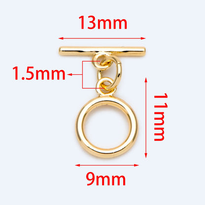 10 sets Gold Toggle Clasp, Real Gold plated Brass, Easy Close Clasp 9mm Smooth Round (#GB-1543-C)