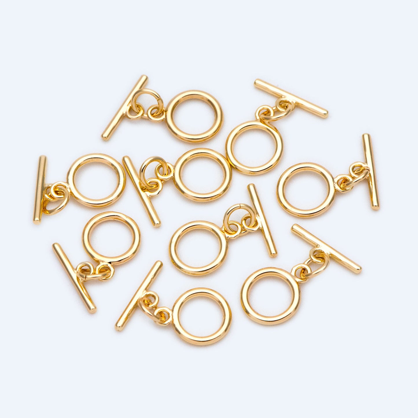 10 sets Gold Toggle Clasp, Real Gold plated Brass, Easy Close Clasp 9mm Smooth Round (#GB-1543-C)