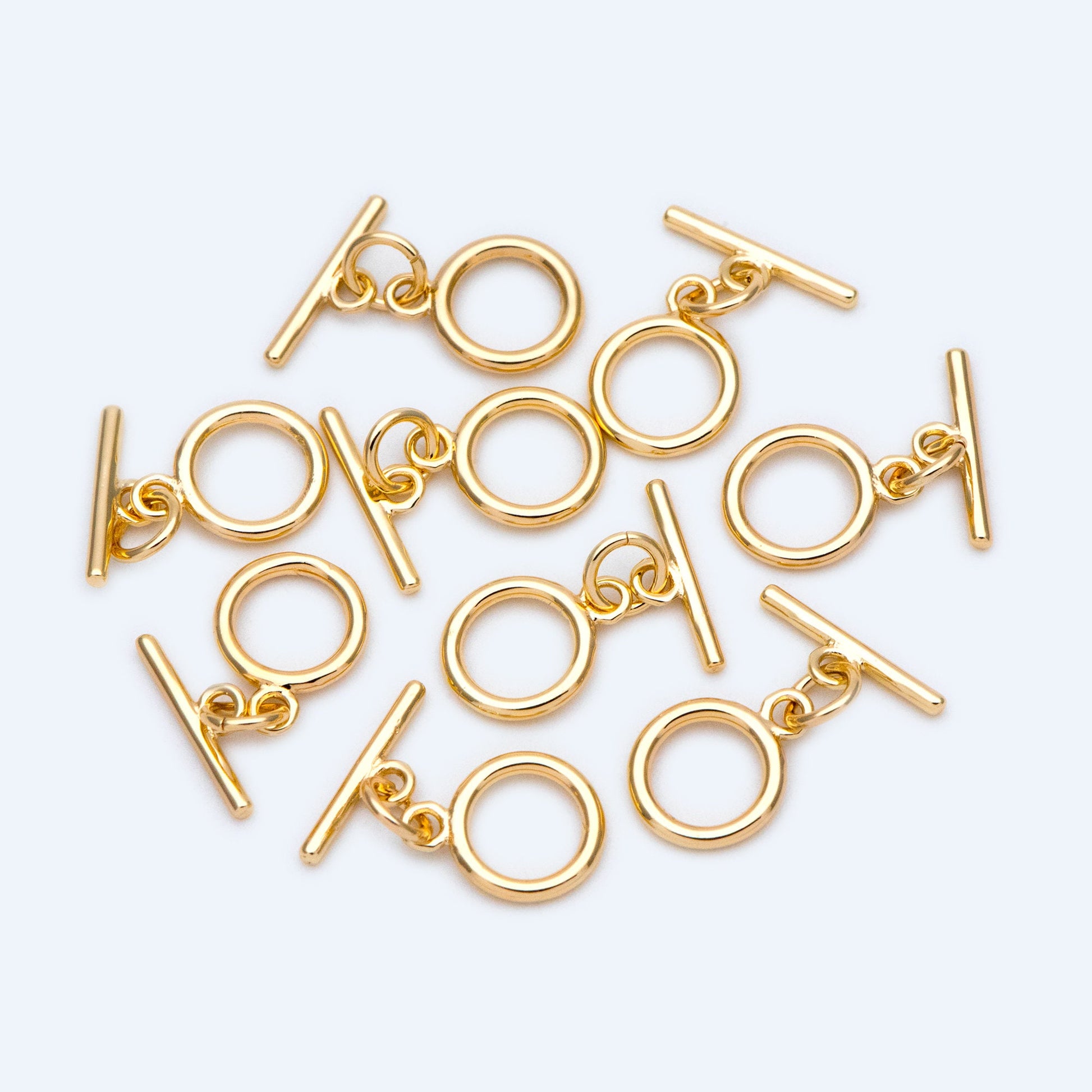 10 sets Gold Toggle Clasp, Real Gold plated Brass, Easy Close Clasp 9mm Smooth Round (#GB-1543-C)
