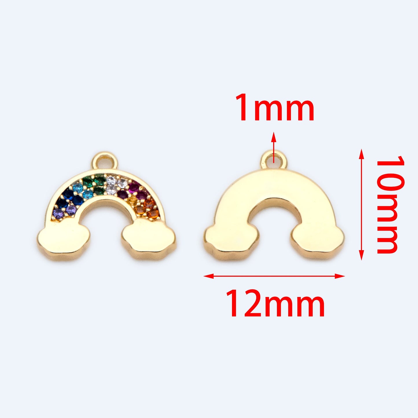 10pcs CZ Pave Rainbow Charms 10x12mm, 18K Gold plated Brass Rainbow Pendants (GB-1566)