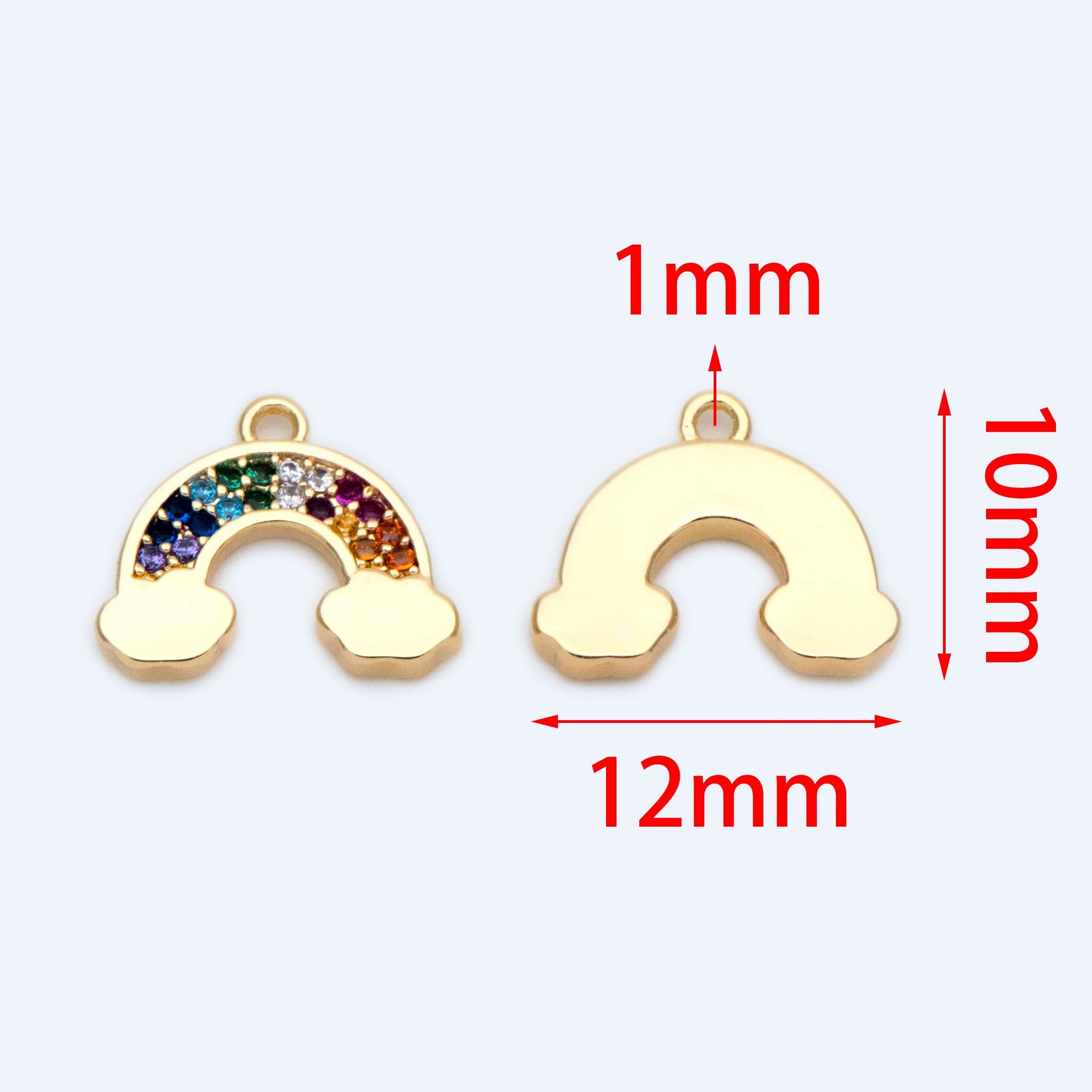 10pcs CZ Pave Rainbow Charms 10x12mm, 18K Gold plated Brass Rainbow Pendants (GB-1566)