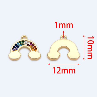 10pcs CZ Pave Rainbow Charms 10x12mm, 18K Gold plated Brass Rainbow Pendants (GB-1566)