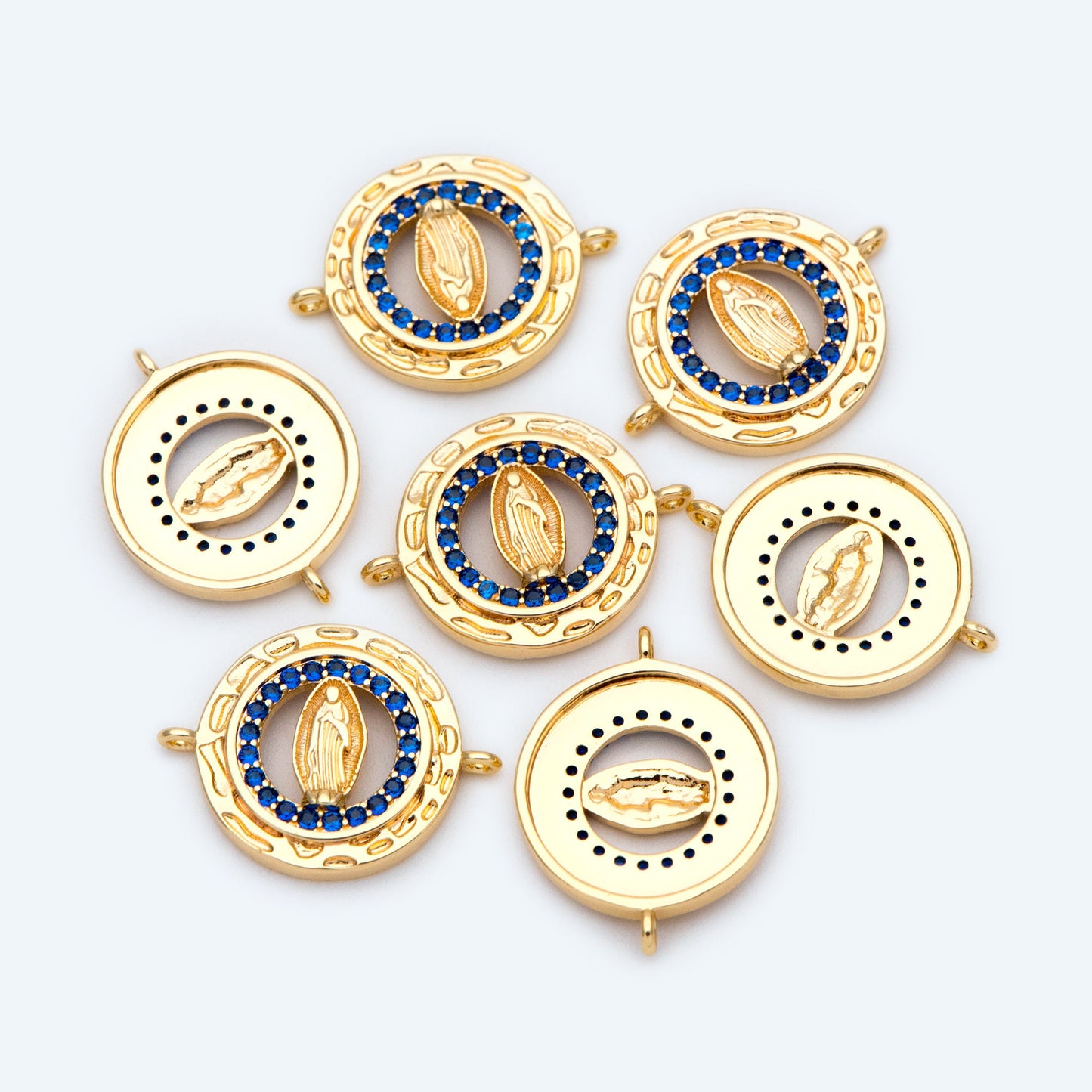 4pcs CZ pave Gold Hollow Virgin Mother Mary Connectors, Catholic Baptism Lady Guadalupe Charm, Medallion Religious Jewelry Craft (GB-4395-B)