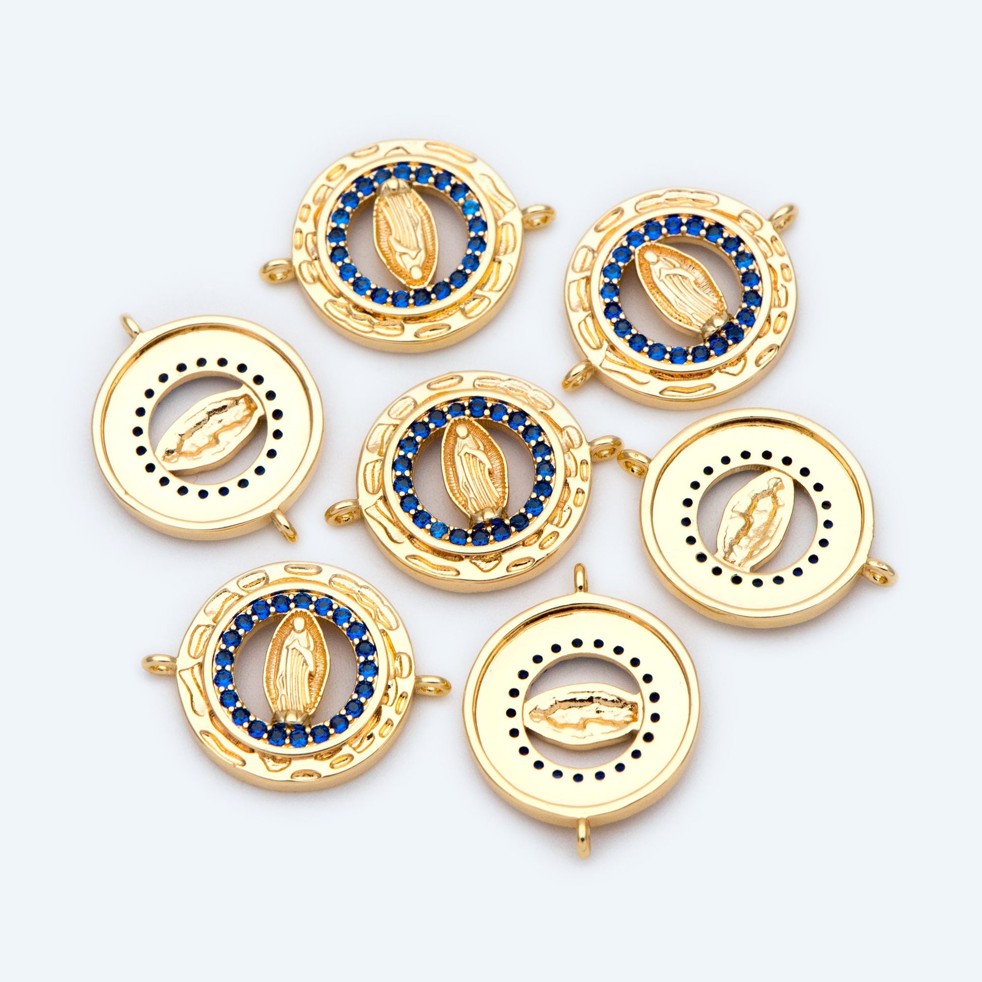 4pcs CZ pave Gold Hollow Virgin Mother Mary Connectors, Catholic Baptism Lady Guadalupe Charm, Medallion Religious Jewelry Craft (GB-4395-B)