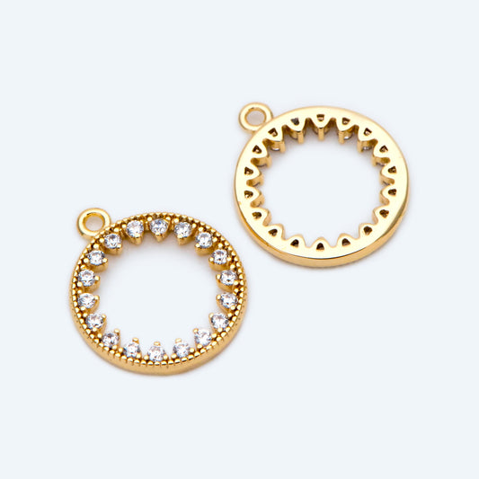 4pcs CZ pave Gold/ Silver Ring Charm 11x13mm, 18K Gold/ Rhodium plated Brass, Rhinestone Round Loop Circle Charm (GB-1641)