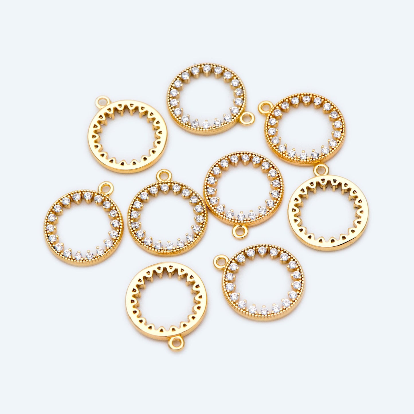 4pcs CZ pave Gold/ Silver Ring Charm 11x13mm, 18K Gold/ Rhodium plated Brass, Rhinestone Round Loop Circle Charm (GB-1641)