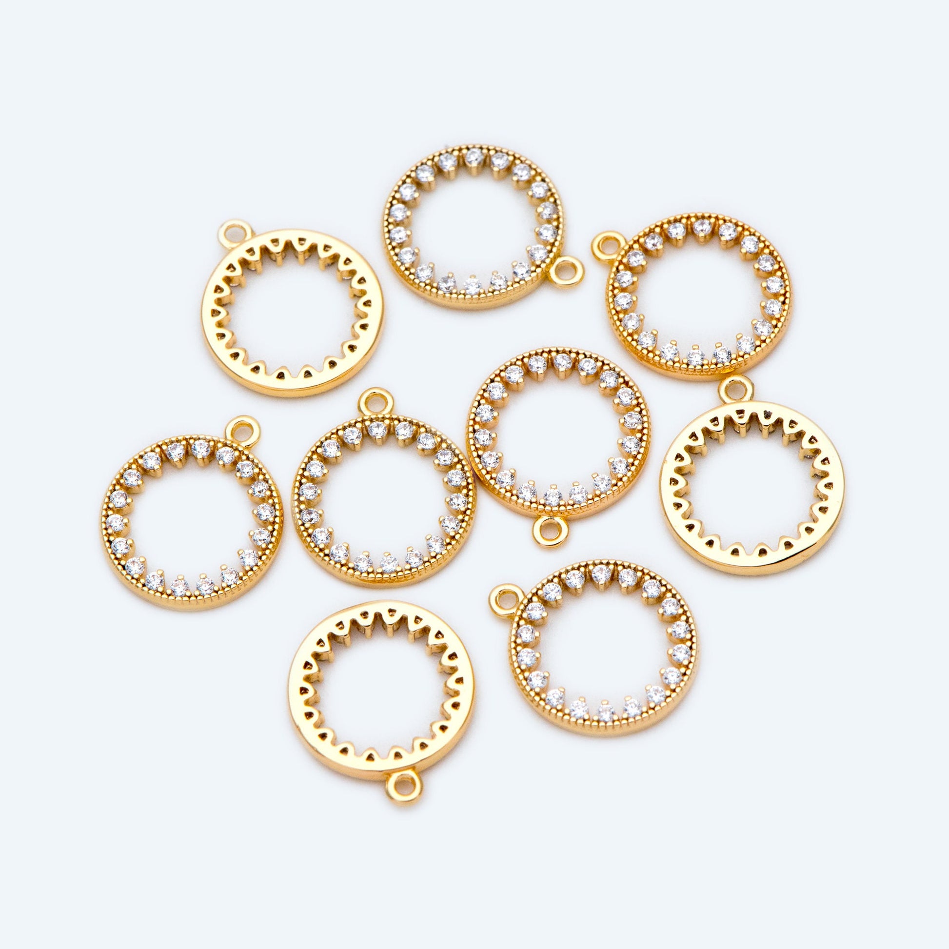 4pcs CZ pave Gold/ Silver Ring Charm 11x13mm, 18K Gold/ Rhodium plated Brass, Rhinestone Round Loop Circle Charm (GB-1641)