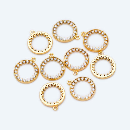 4pcs CZ pave Gold/ Silver Ring Charm 11x13mm, 18K Gold/ Rhodium plated Brass, Rhinestone Round Loop Circle Charm (GB-1641)