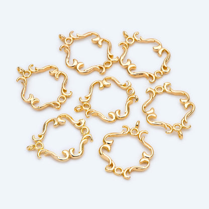 10pcs Gold Filigree Charm Connectors, Earring Charms, Necklace Pendants, Gold plated Brass (GB-3091-E)