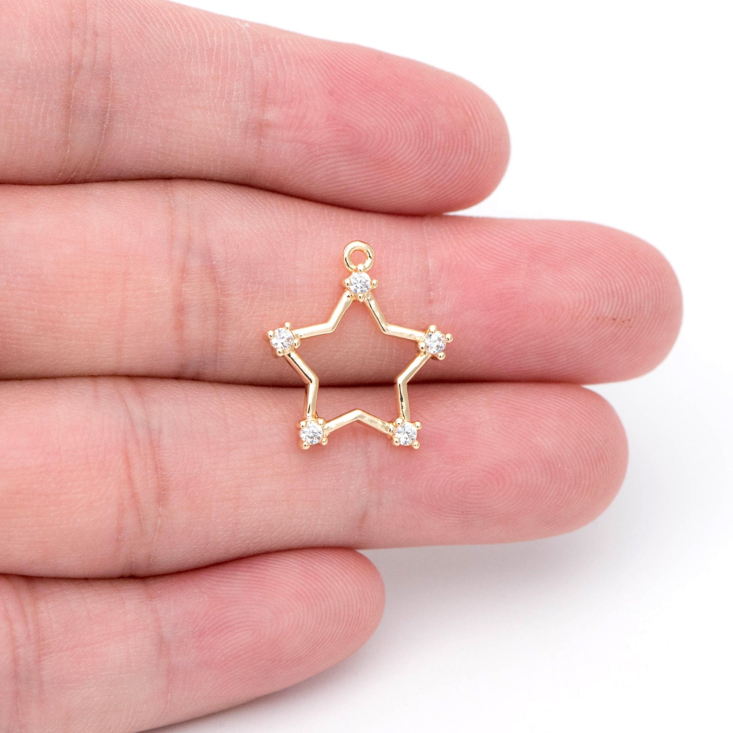 4pcs CZ Paved Gold Star Charm Pendant 16mm, Real Gold plated Brass, Jewelry supply(GB-2900-D)