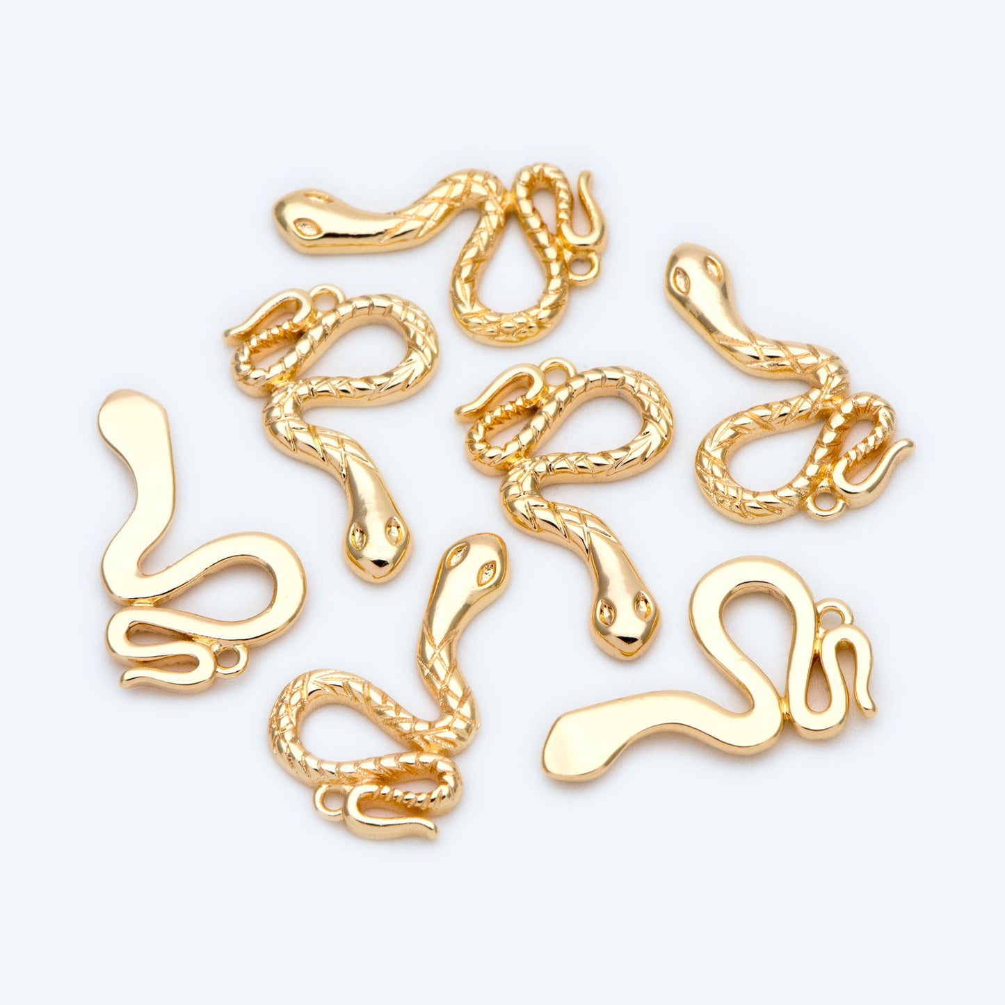 4pcs Gold Snake Charm 21x13mm, Snake Necklace, Snake Jewelry Snake Pendant, 18K Gold Plated Brass (GB-2756-E)