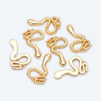 4pcs Gold Snake Charm 21x13mm, Snake Necklace, Snake Jewelry Snake Pendant, 18K Gold Plated Brass (GB-2756-E)