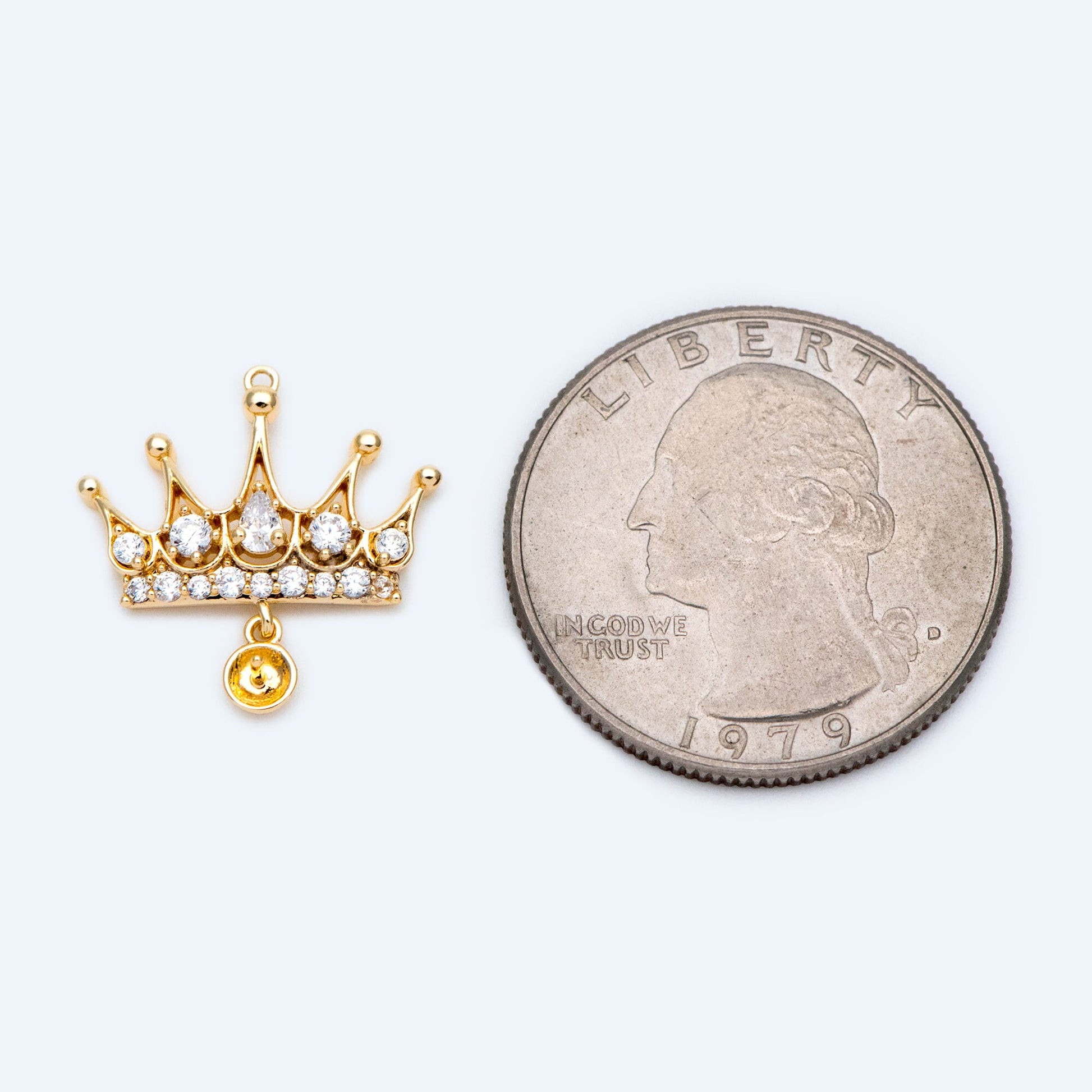4pcs Gold Crown Charm with Half Drilled Pearl Peg, Real Gold plated Brass Crown Pendant 15x11mm, Lead Nickel Free (GB-1580)