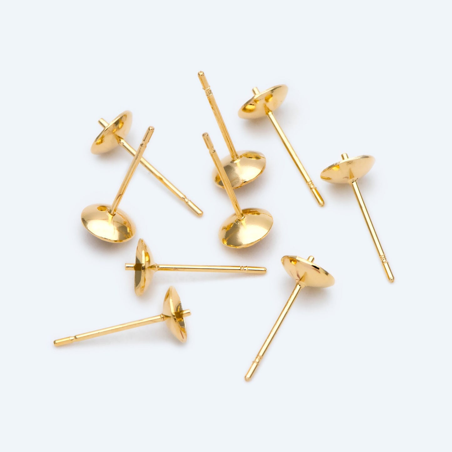 20pcs Gold plated Brass Ear Stud Posts with 4/6mm Cup Peg (GB-1674)