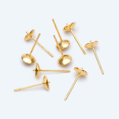 20pcs Gold plated Brass Ear Stud Posts with 4/6mm Cup Peg (GB-1674)