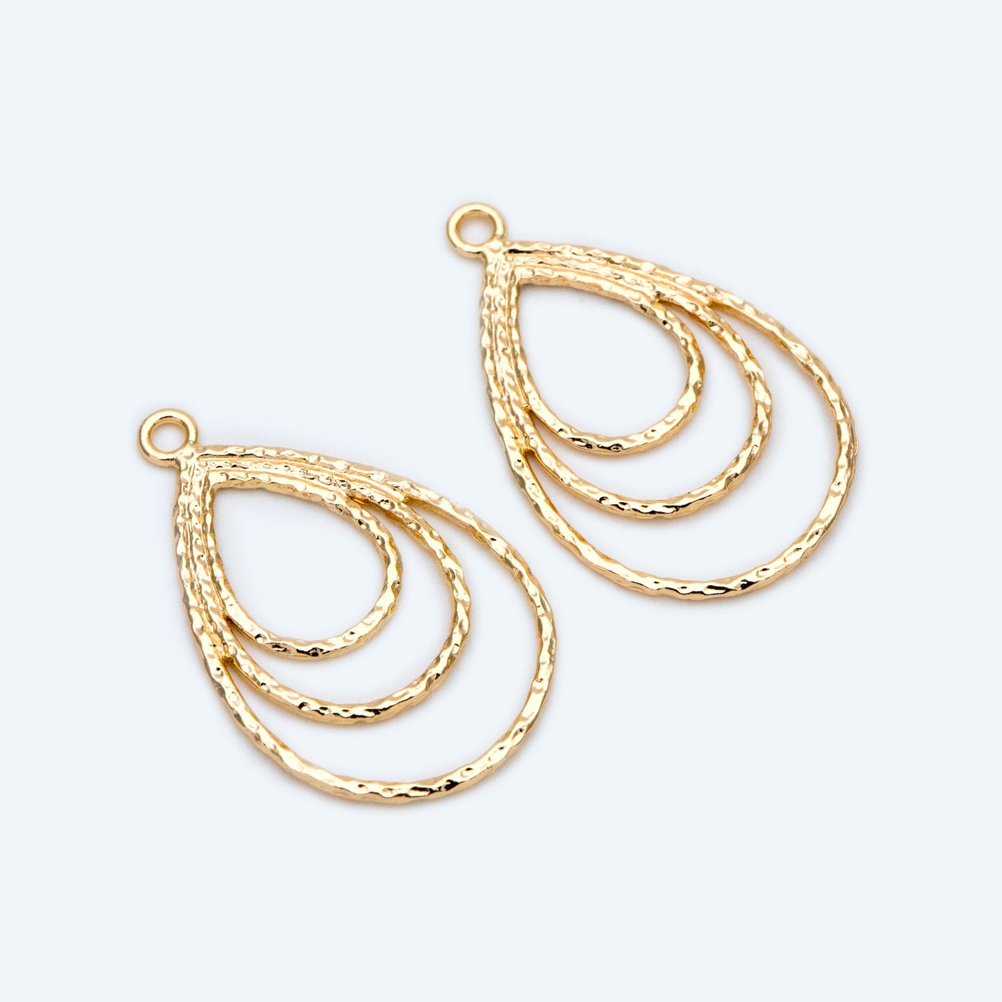 10pcs Gold Hammered Teardrop Connectors 32x20mm, 18K Gold plated Brass, Water Drop Charm Pendants (GB-2750-J)