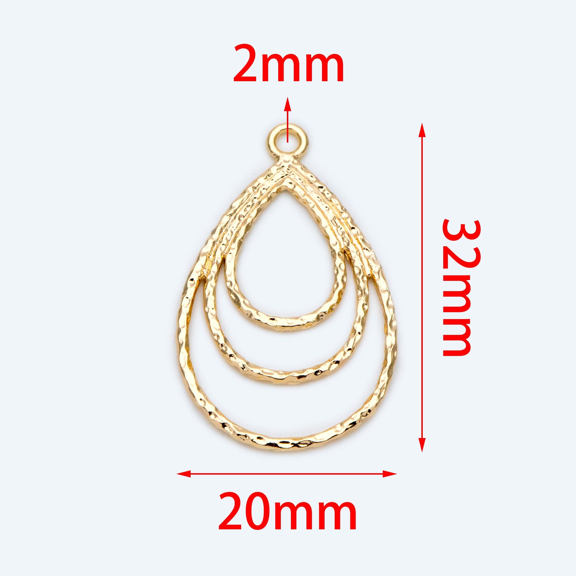 10pcs Gold Hammered Teardrop Connectors 32x20mm, 18K Gold plated Brass, Water Drop Charm Pendants (GB-2750-J)