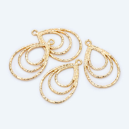 10pcs Gold Hammered Teardrop Connectors 32x20mm, 18K Gold plated Brass, Water Drop Charm Pendants (GB-2750-J)