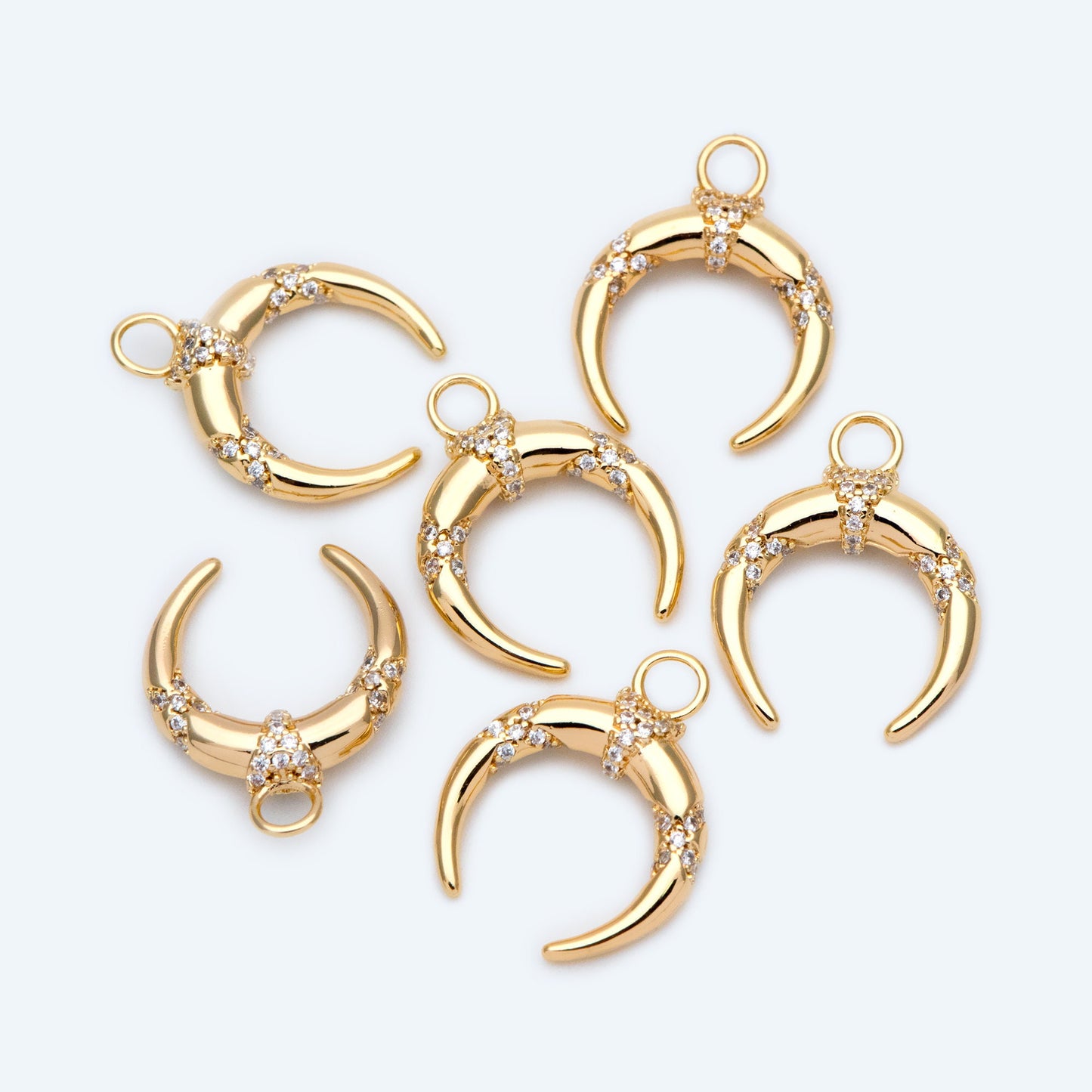 4pcs CZ pave Gold Crescent Moon Charm 16x20mm, 18K Gold plated Brass, OX Horn Pendant (GB-2394-C1)