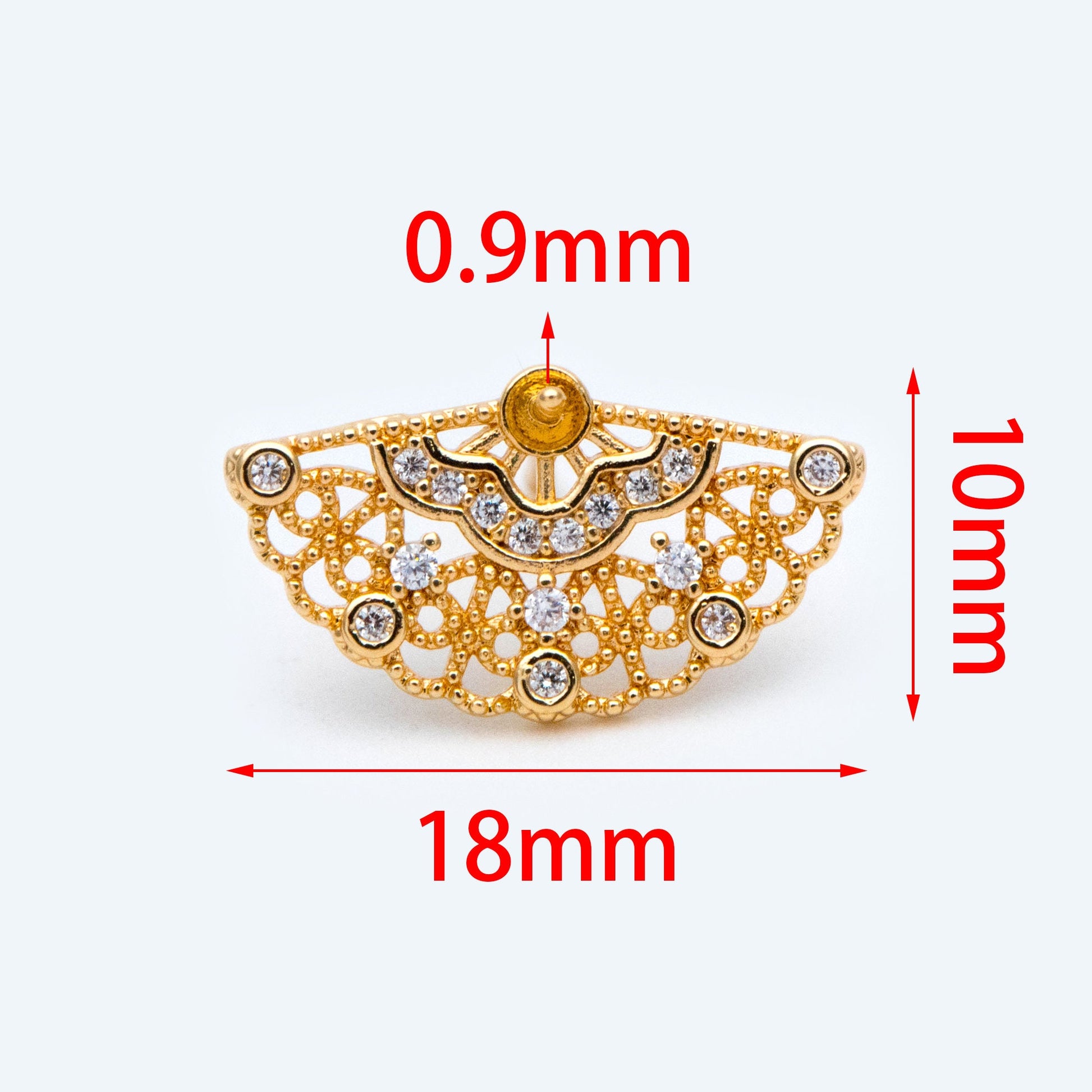 10pcs CZ Pave Fan Shape Earring Stud, Fan Stud Earring with Pearl Peg (#GB-1587)