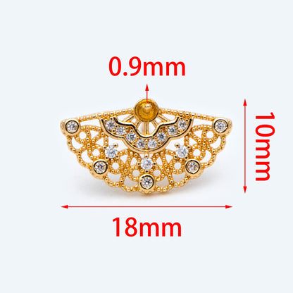 10pcs CZ Pave Fan Shape Earring Stud, Fan Stud Earring with Pearl Peg (#GB-1587)