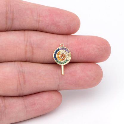 4pcs Colourful CZ pave Lollipop Charm, Candy Charm, Kawaii Charm (GB-1590)