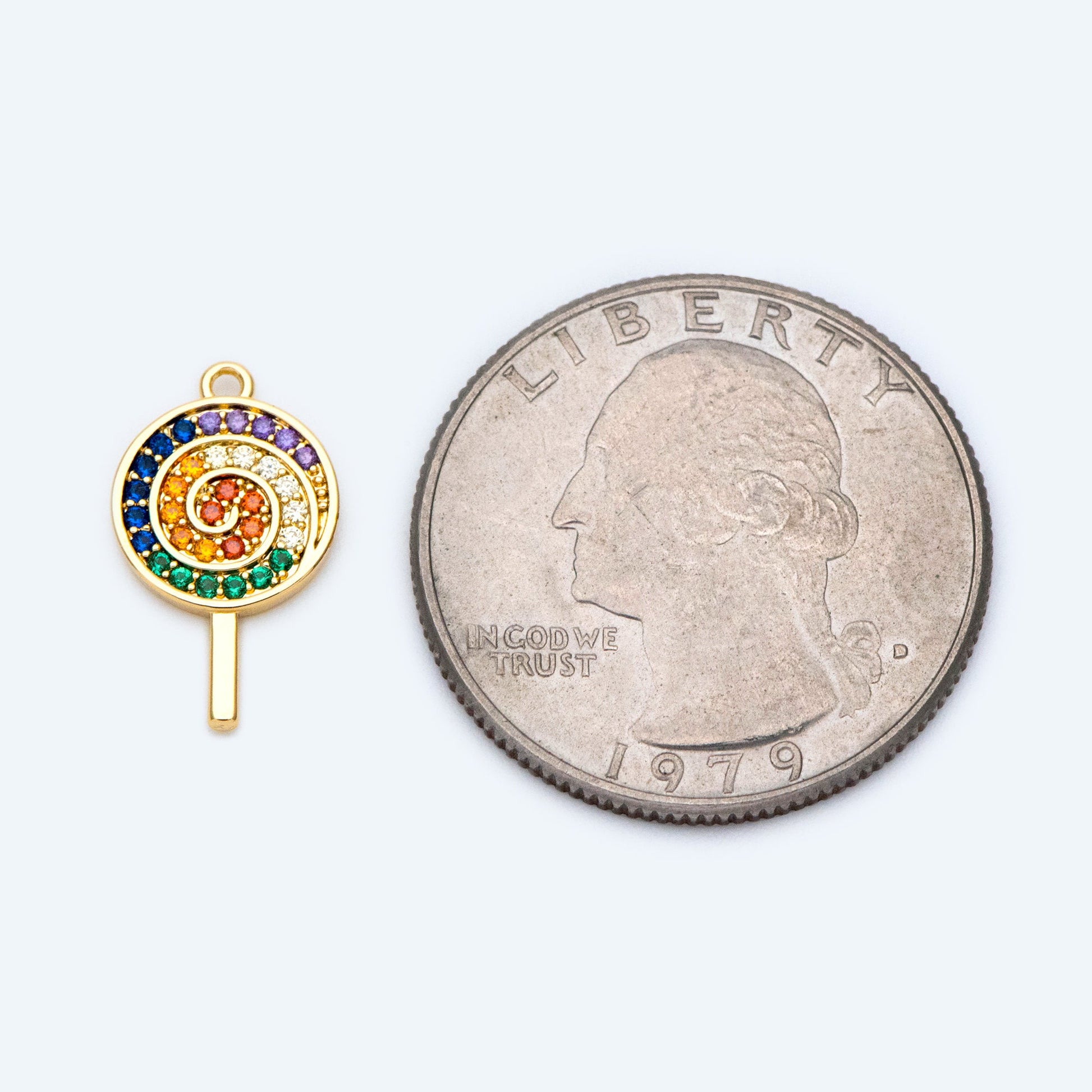 4pcs Colourful CZ pave Lollipop Charm, Candy Charm, Kawaii Charm (GB-1590)