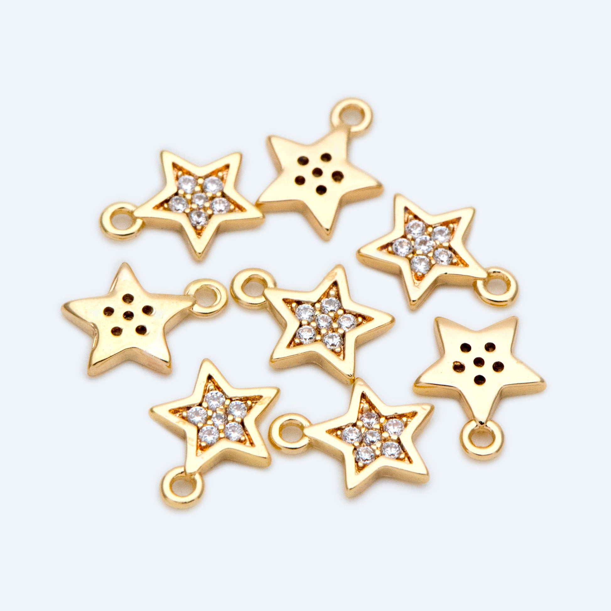 10pcs CZ Pave Gold Star Charm Pendant 8x6.5mm, Real Gold plated Brass (GB-162-A)