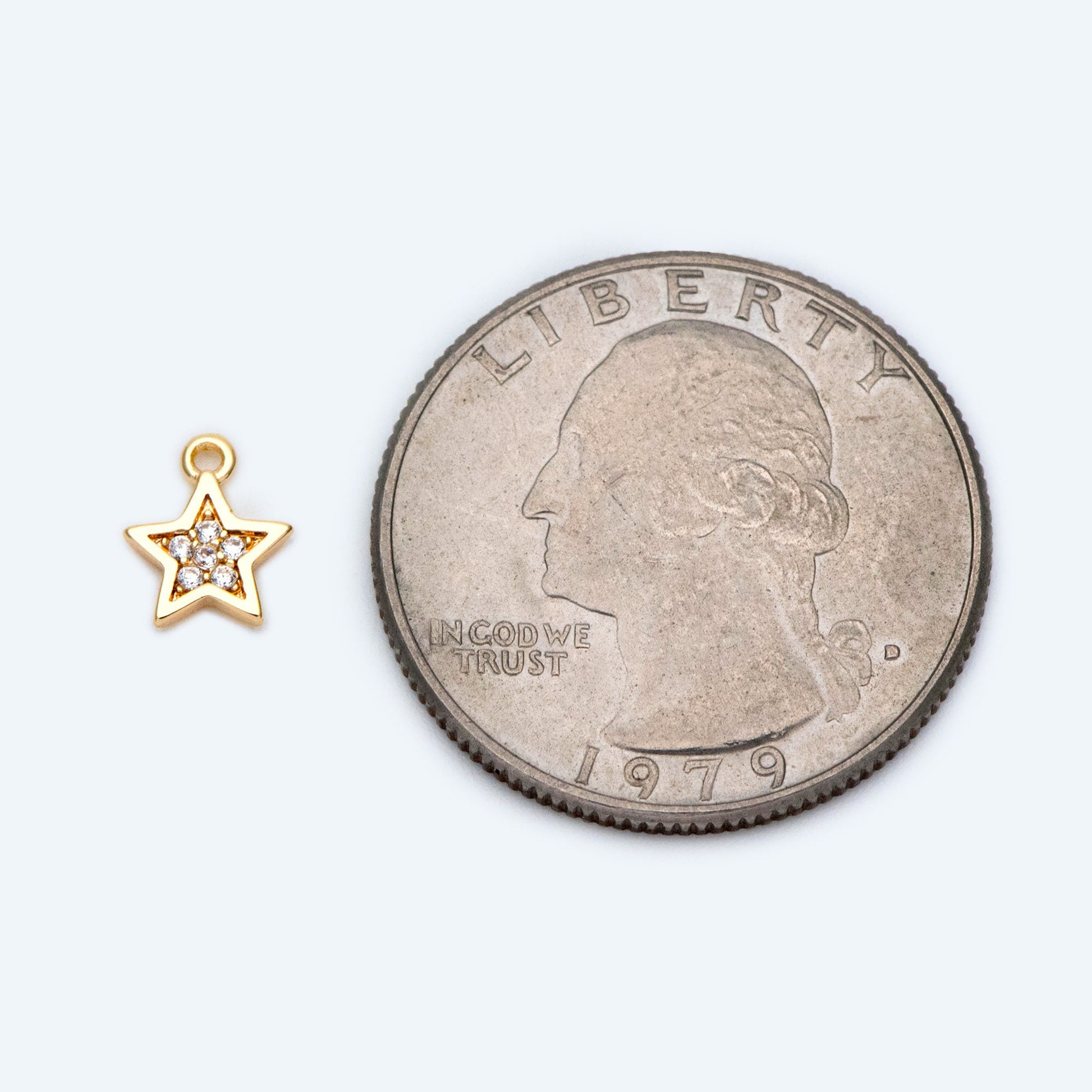 10pcs CZ Pave Gold Star Charm Pendant 8x6.5mm, Real Gold plated Brass (GB-162-A)