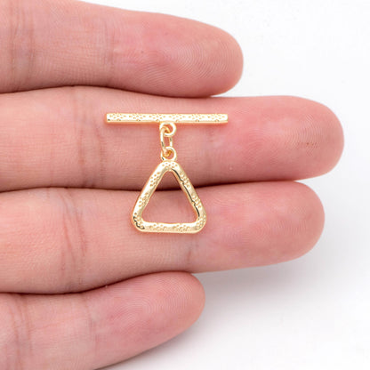 10 sets Gold Triangle Toggle Clasp, Real Gold plated Brass, Easy Close Clasp (#GB-1285-B)