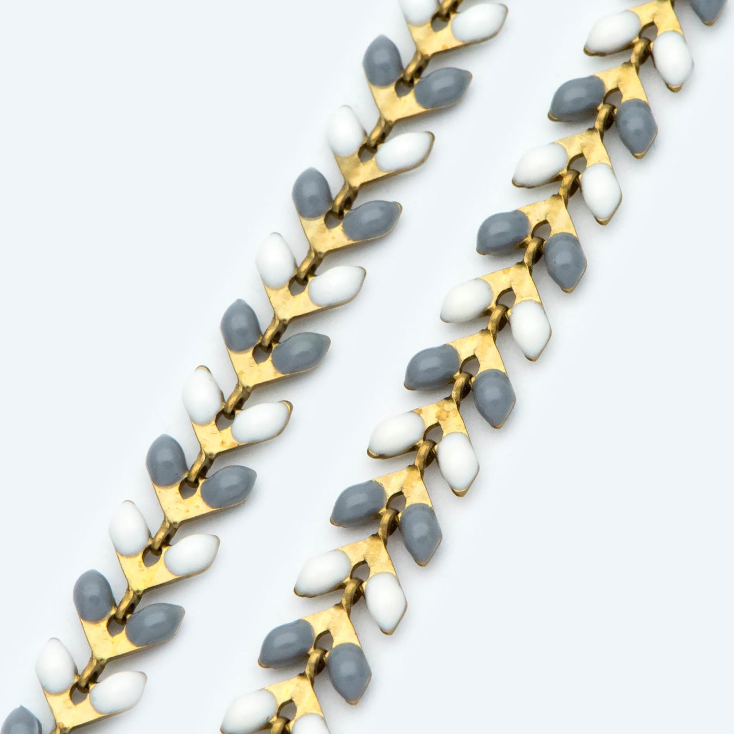 Enamel Brass Chevron Chain 6mm, Flat Herringbone Designer Chain, White Grey Mix Color (#LK-046-6)/ 1 Meter=3.3ft