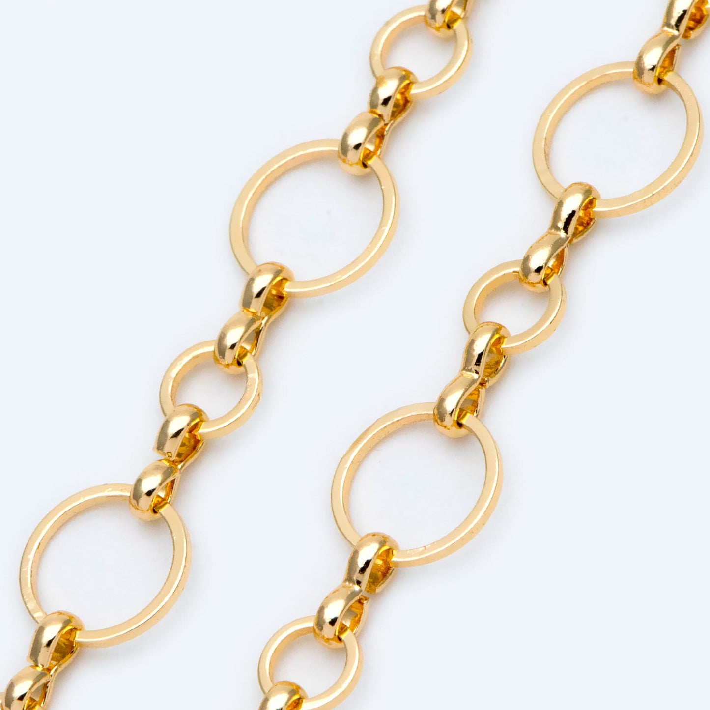 Gold Round Loop Chain 10mm, 18K Real Gold plated Brass, Circle Link Chains (#LK-436)/ 1 Meter=3.3ft