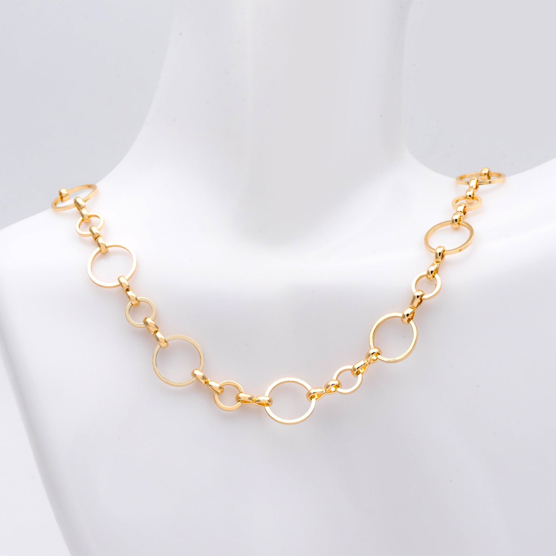 Gold Round Loop Chain 10mm, 18K Real Gold plated Brass, Circle Link Chains (#LK-436)/ 1 Meter=3.3ft