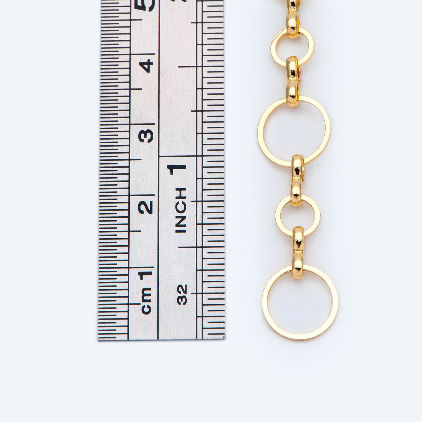 Gold Round Loop Chain 10mm, 18K Real Gold plated Brass, Circle Link Chains (#LK-436)/ 1 Meter=3.3ft