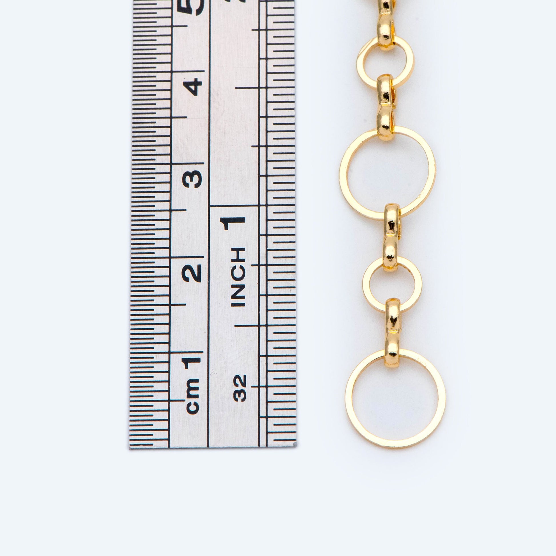 Gold Round Loop Chain 10mm, 18K Real Gold plated Brass, Circle Link Chains (#LK-436)/ 1 Meter=3.3ft